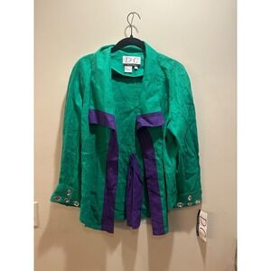 NWT Vintage Devine Casuals Flax Blazer Bright Green Purple Rhinestone‎ 1X